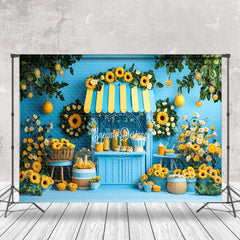 Aperturee - Aperturee Lemon Tree Blue Stand Floral Summer Photo Backdrop