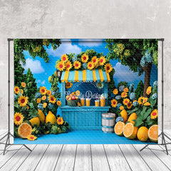 Aperturee - Aperturee Greenery Floral Lemonade Stand Summer Photo Backdrop