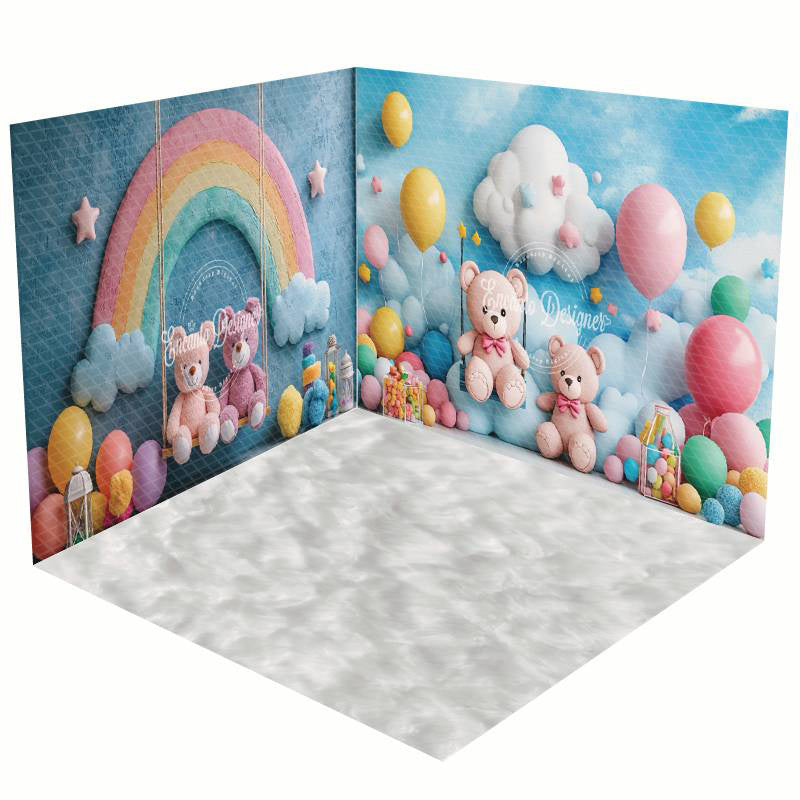 Aperturee - Aperturee Blue Sky Rainbow Colorful Balloons Room Set Backdrop