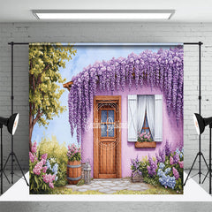 Aperturee - Aperturee Spring Purple Floral Garden Cabin Room Set Backdrop