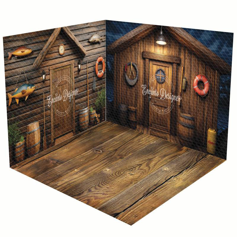 Aperturee - Aperturee Brown Retro Wooden Fishing Cabin Room Set Backdrop