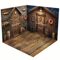 Aperturee - Aperturee Brown Retro Wooden Fishing Cabin Room Set Backdrop