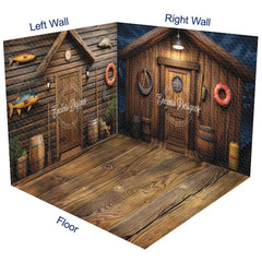 Aperturee - Aperturee Brown Retro Wooden Fishing Cabin Room Set Backdrop