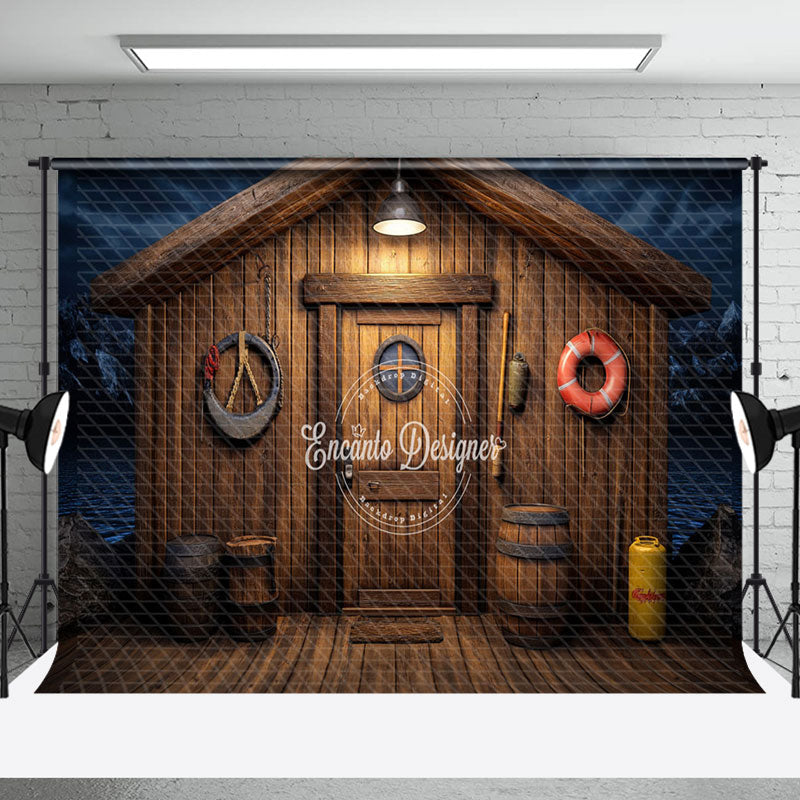 Aperturee - Aperturee Brown Retro Wooden Fishing Cabin Room Set Backdrop