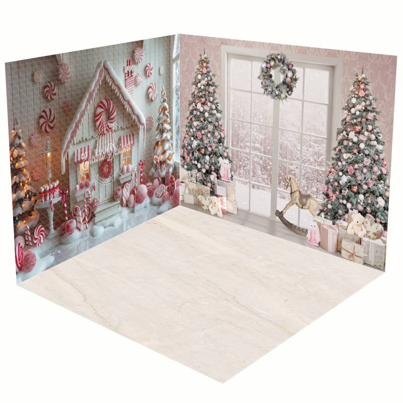 Aperturee - Aperturee White Christmas House Window Scene Room Set Backdrop