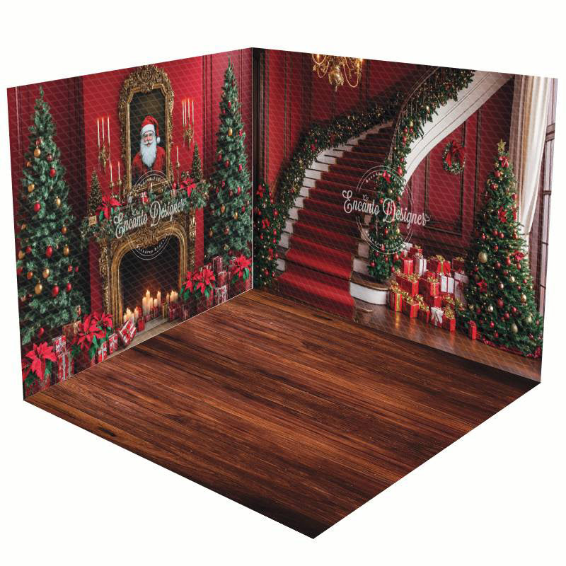 Aperturee - Aperturee Festive Red Christmas Vibe Stairs Room Set Backdrop