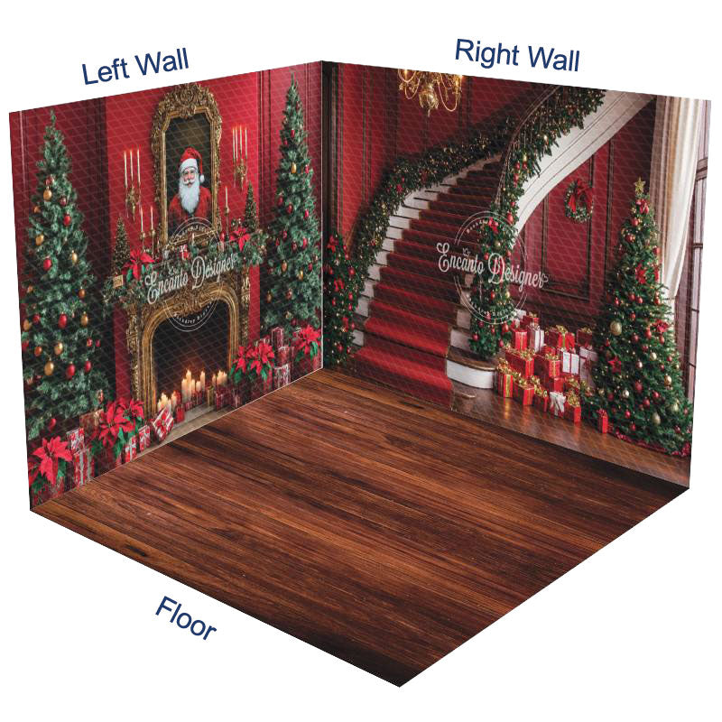 Aperturee - Aperturee Festive Red Christmas Vibe Stairs Room Set Backdrop