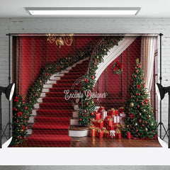 Aperturee - Aperturee Festive Red Christmas Vibe Stairs Room Set Backdrop