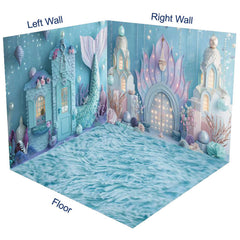 Aperturee - Aperturee Blue Undersea Mermaid Cake Smash Room Set Backdrop