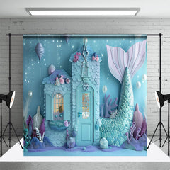 Aperturee - Aperturee Blue Undersea Mermaid Cake Smash Room Set Backdrop