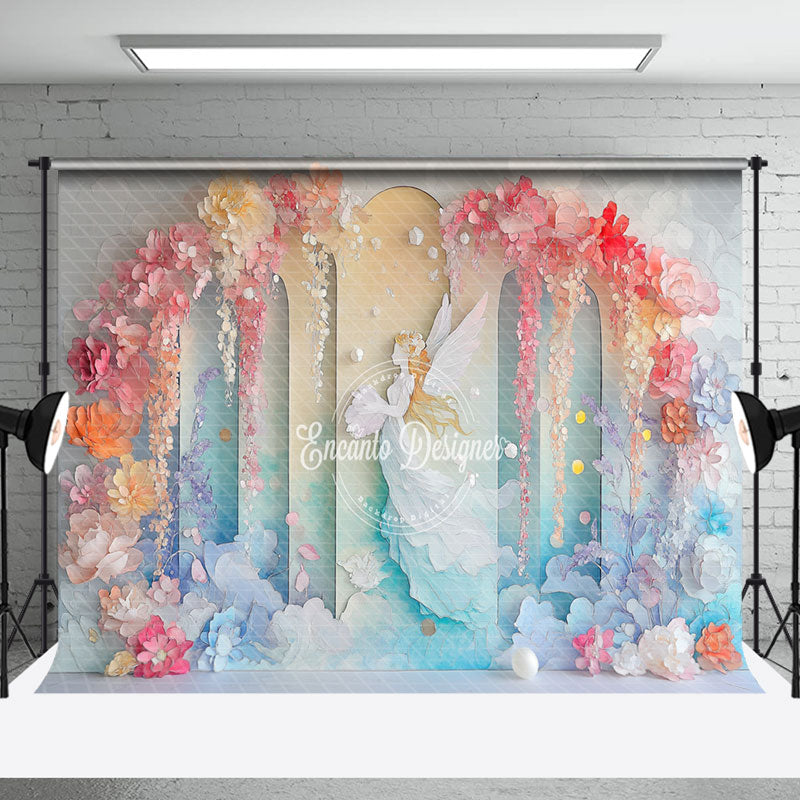 Aperturee - Aperturee Colorful Fairy Tale Floral Angel Fine Art Backdrop