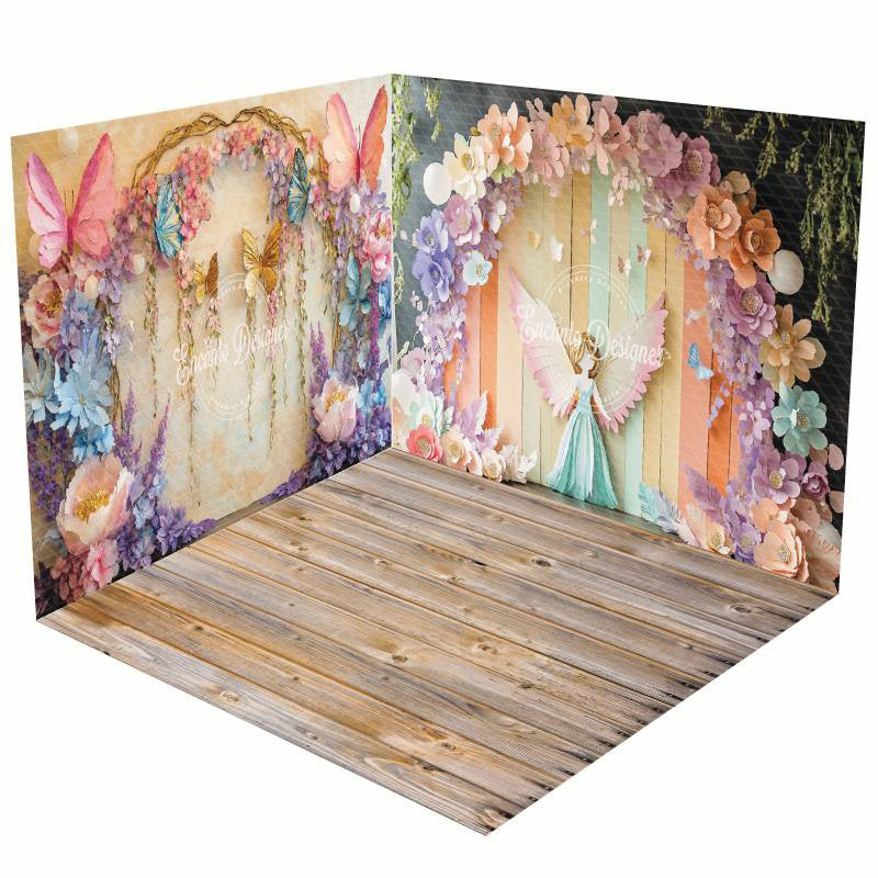 Aperturee - Aperturee Colorful Flower Fairy Butterfly Room Set Backdrop