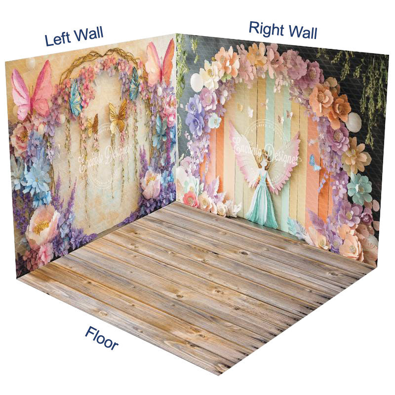 Aperturee - Aperturee Colorful Flower Fairy Butterfly Room Set Backdrop