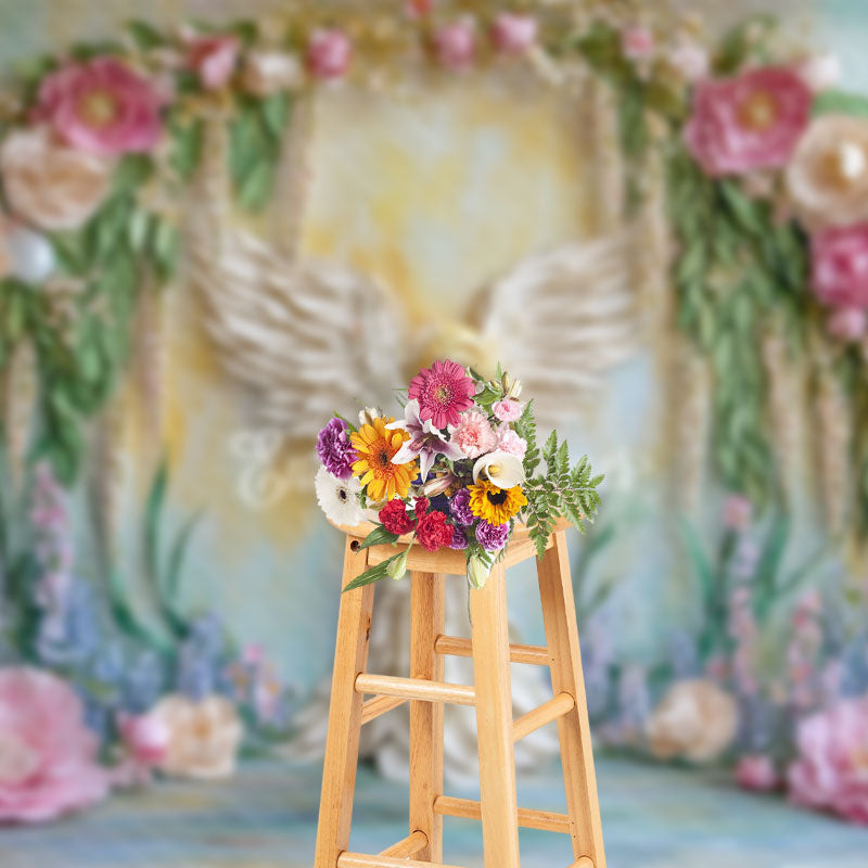 Aperturee - Aperturee Retro Wall Butterfly Flower Fairy Photo Backdrop