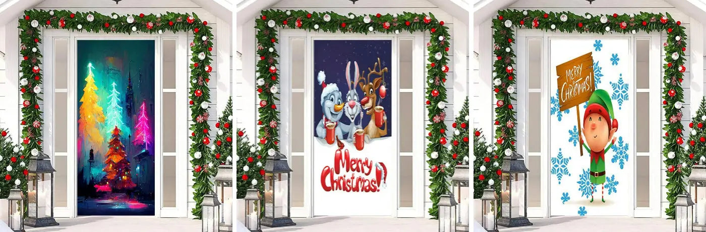 Cartoon Snowman Rabbit Elk Door Cover For Christmas - Aperturee