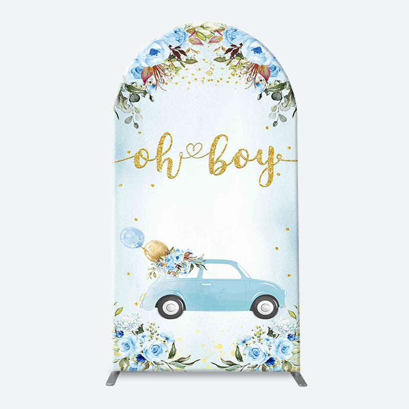 Aperturee - Oh Boy Blue Floral Car Arch Baby Shower Backdrop