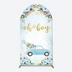 Aperturee - Oh Boy Blue Floral Car Arch Baby Shower Backdrop