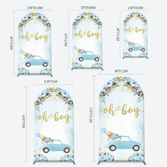 Aperturee - Oh Boy Blue Floral Car Arch Baby Shower Backdrop