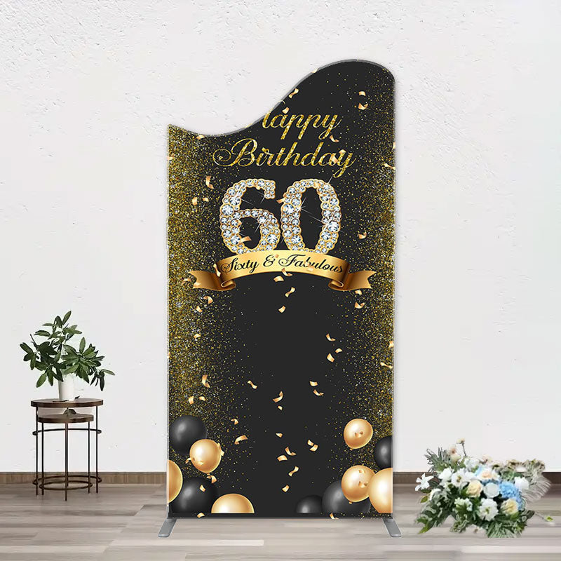 Aperturee - Black Gold Balloon Ribbon Arch 60th Birthday Backdrop