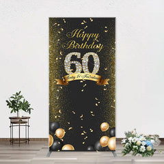 Aperturee - Black Gold Balloon Ribbon Arch 60th Birthday Backdrop