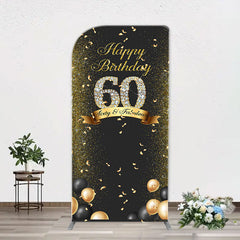 Aperturee - Black Gold Balloon Ribbon Arch 60th Birthday Backdrop