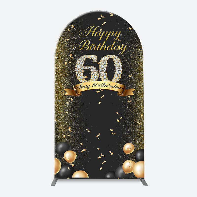 Aperturee - Black Gold Balloon Ribbon Arch 60th Birthday Backdrop