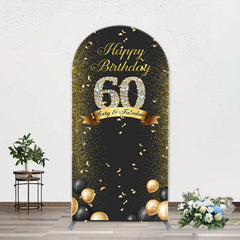 Aperturee - Black Gold Balloon Ribbon Arch 60th Birthday Backdrop