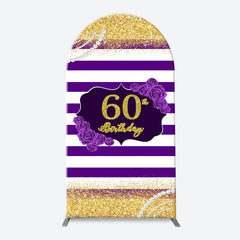 Aperturee - Gold Glitter Purple Stripe Arch 60th Birthday Backdrop