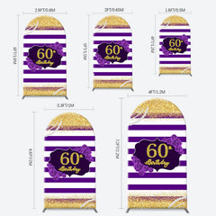 Aperturee - Gold Glitter Purple Stripe Arch 60th Birthday Backdrop