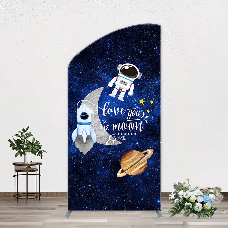 Aperturee - Blue Galaxy Astronaut Star Arch Baby Shower Backdrop