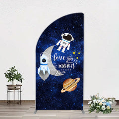 Aperturee - Blue Galaxy Astronaut Star Arch Baby Shower Backdrop