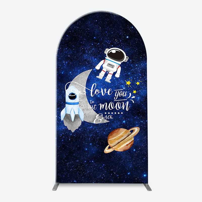 Aperturee - Blue Galaxy Astronaut Star Arch Baby Shower Backdrop