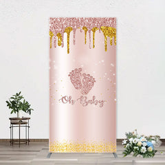 Aperturee - Rose Gold Glitter Footprints Oh Baby Arch Backdrop