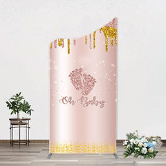 Aperturee - Rose Gold Glitter Footprints Oh Baby Arch Backdrop