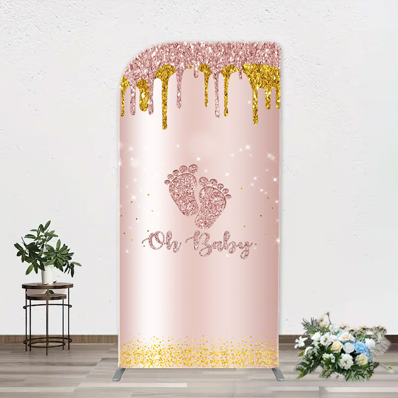 Aperturee - Rose Gold Glitter Footprints Oh Baby Arch Backdrop