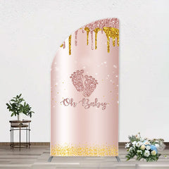 Aperturee - Rose Gold Glitter Footprints Oh Baby Arch Backdrop