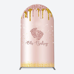 Aperturee - Rose Gold Glitter Footprints Oh Baby Arch Backdrop