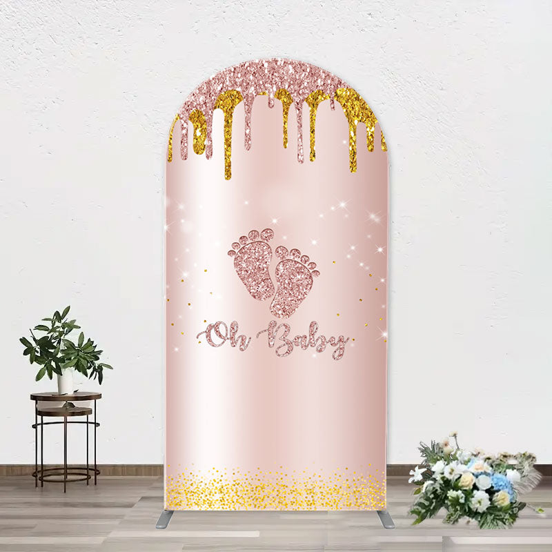 Aperturee - Rose Gold Glitter Footprints Oh Baby Arch Backdrop