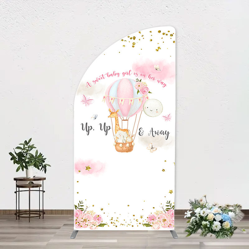 Aperturee - Floral Animals Up Up Away Arch Baby Shower Backdrop