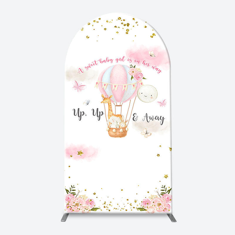 Aperturee - Floral Animals Up Up Away Arch Baby Shower Backdrop