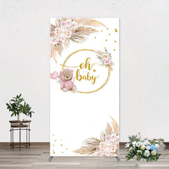 Aperturee - Teddy Bear Boho Floral Gold Oh Baby Arch Backdrop