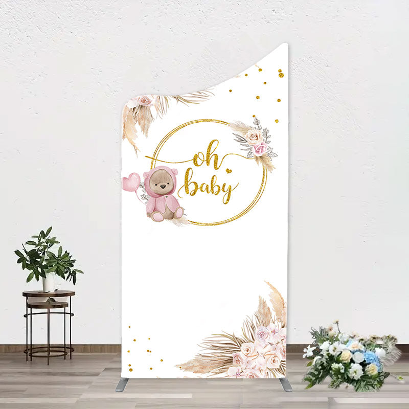 Aperturee - Teddy Bear Boho Floral Gold Oh Baby Arch Backdrop