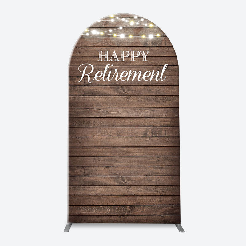 Aperturee - Rustic Brown Wood Light Arch Retirement Backdrop