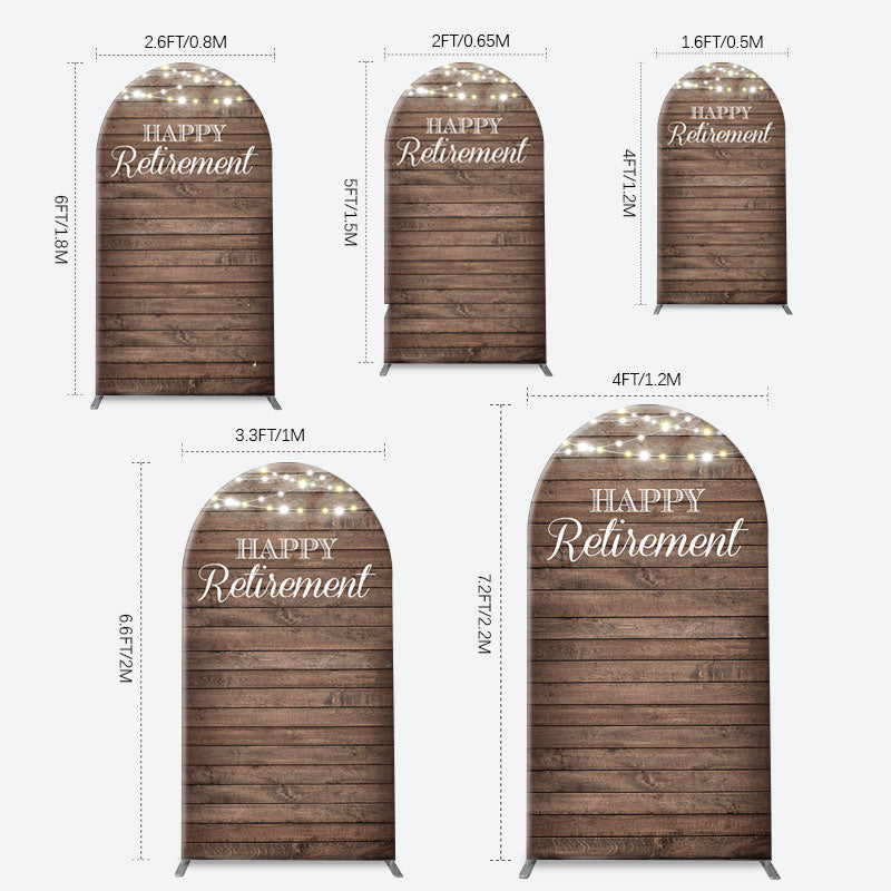 Aperturee - Rustic Brown Wood Light Arch Retirement Backdrop