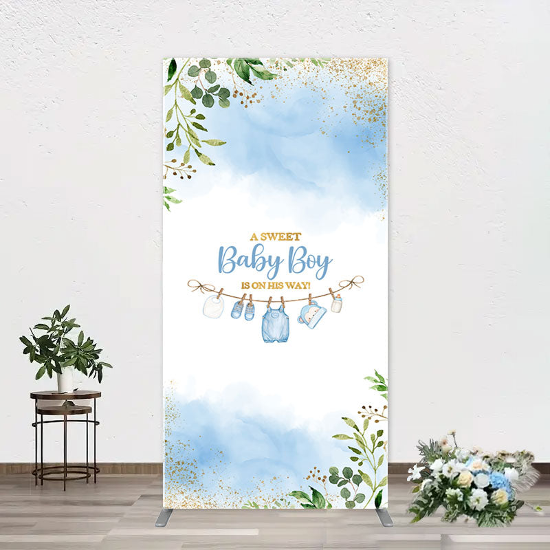 Aperturee - White Blue Spring Leaf Sweet Baby Boy Arch Backdrop