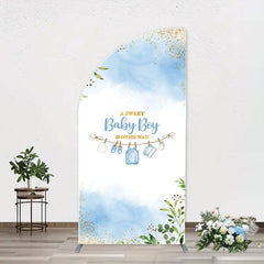 Aperturee - White Blue Spring Leaf Sweet Baby Boy Arch Backdrop