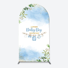 Aperturee - White Blue Spring Leaf Sweet Baby Boy Arch Backdrop