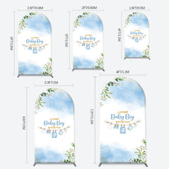 Aperturee - White Blue Spring Leaf Sweet Baby Boy Arch Backdrop