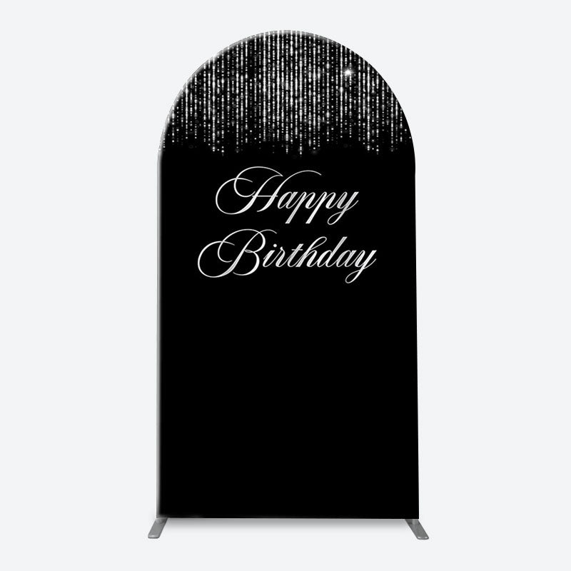 Aperturee - Simple Silver Sparkling Black Arch Birthday Backdrop