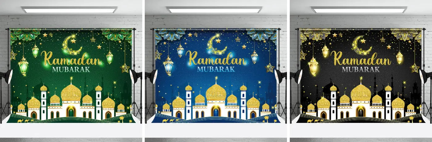 Glitter And Bule Starry Sky Ramadan Mubarak Backdrop - Aperturee